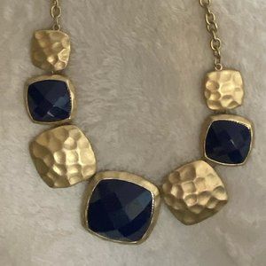 Navy and Hammered Gold Geometric Necklace